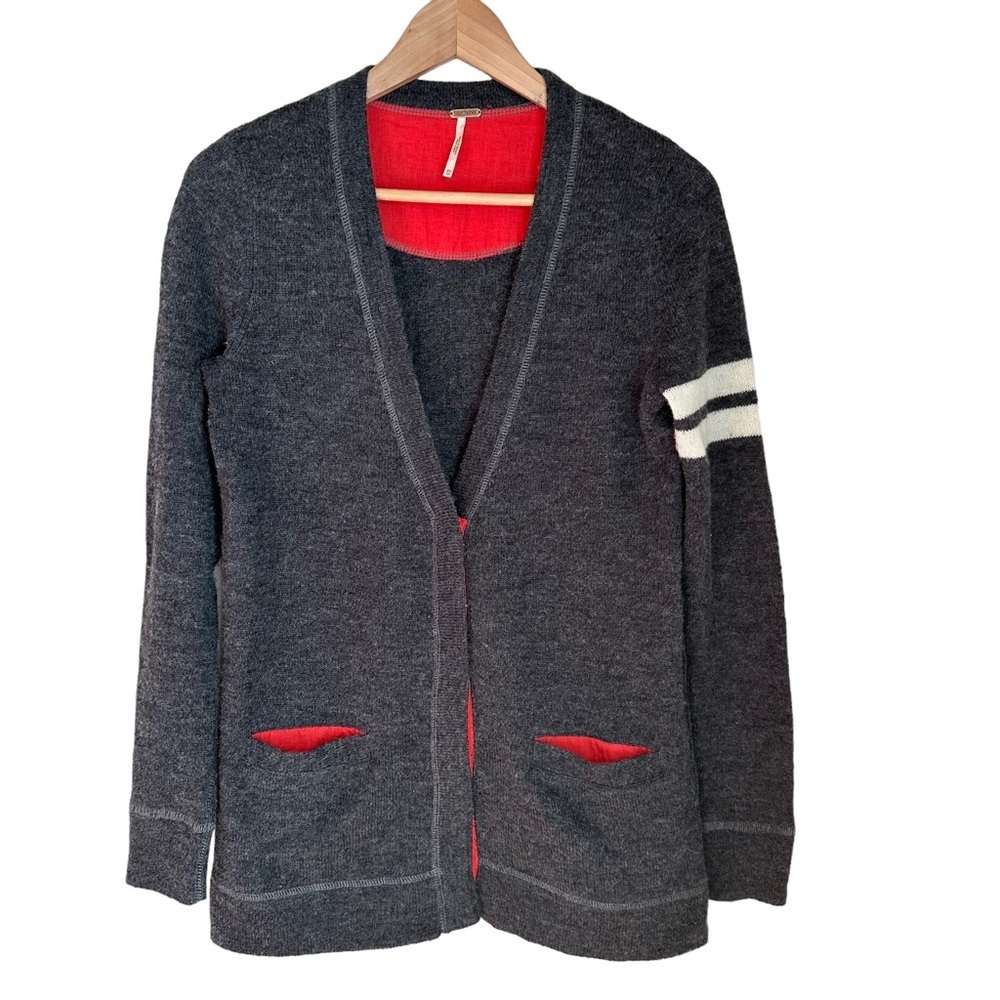 Free‎ People Womens Grey Wool Blend Knitted Cardigan Sweater Size XS